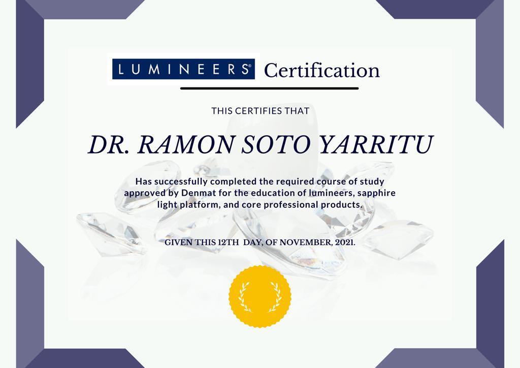 Certificado Lumineers Dr Ramón Soto-Yarritu